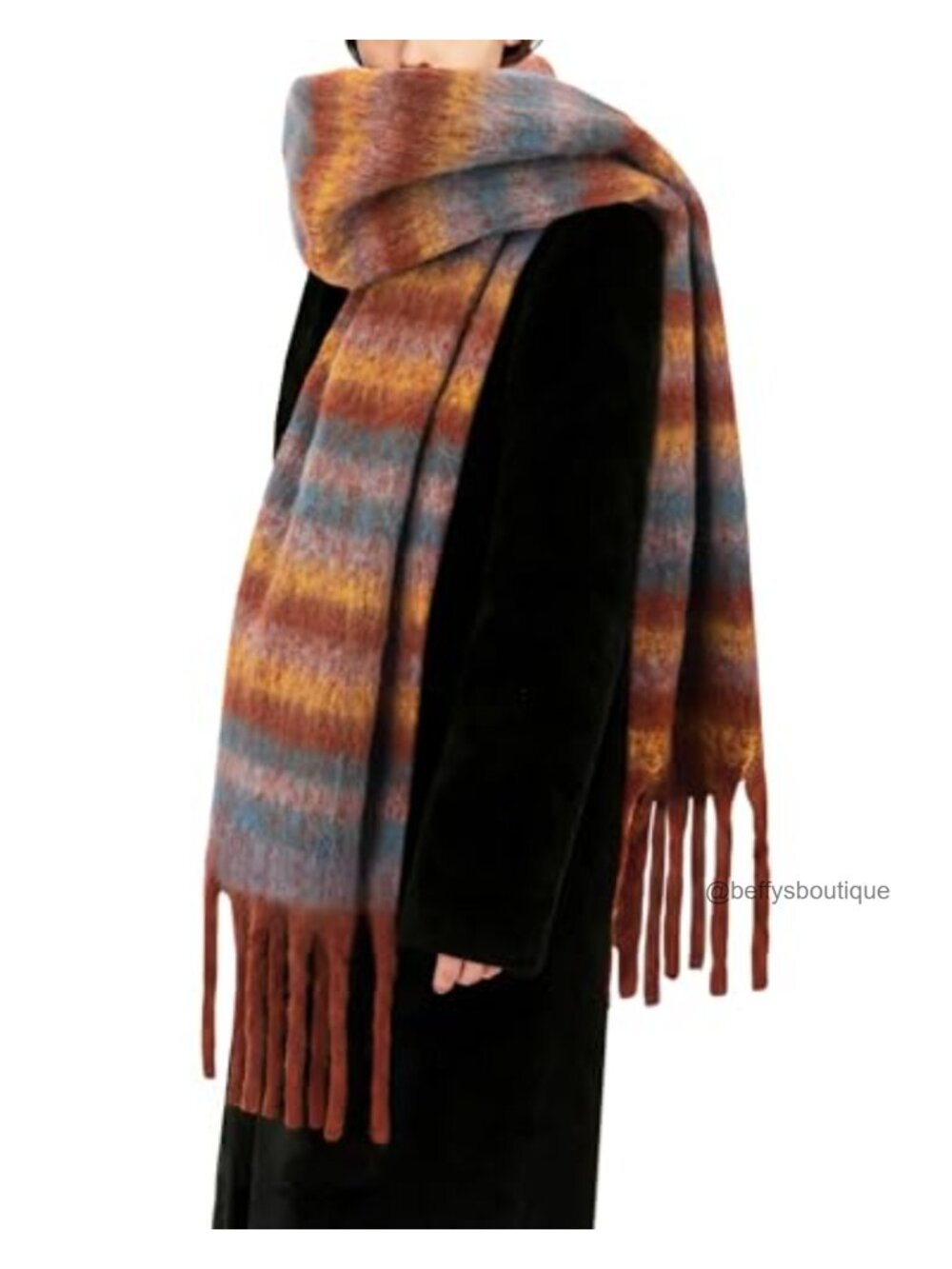 Oversized Plaid Winter Scarf Chunky Tassel Blanket Wrap